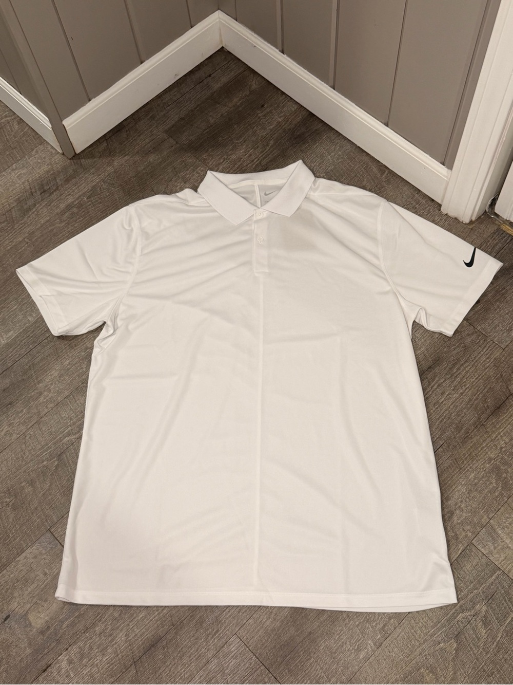 Nike Men’s Dri-Fit White Performance Polo with Swoosh Size Large